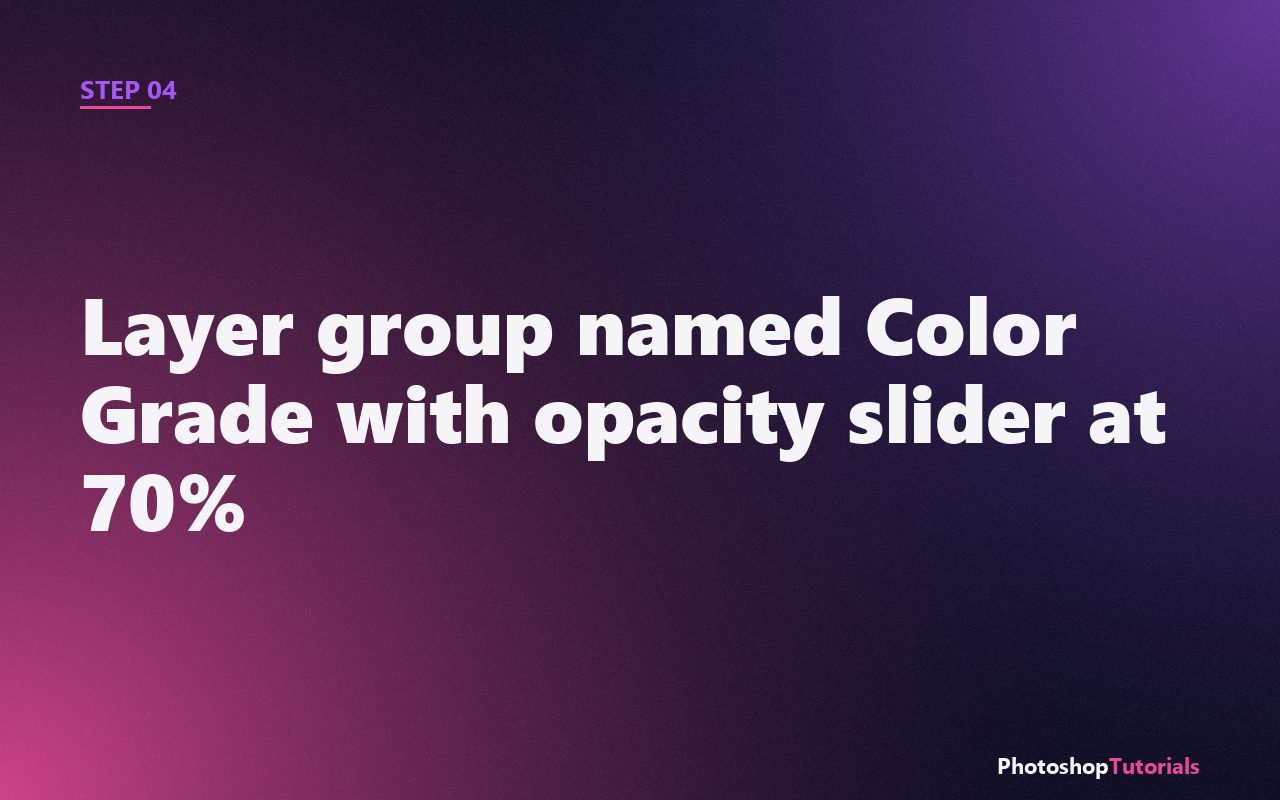 Screenshot: Layer group named Color Grade with opacity slider at 70%