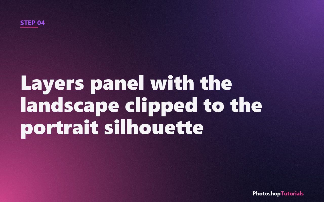 Screenshot: Layers panel with the landscape clipped to the portrait silhouette
