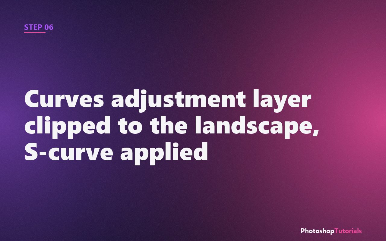 Screenshot: Curves adjustment layer clipped to the landscape, S-curve applied