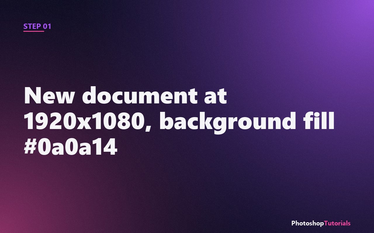 Screenshot: New document at 1920x1080, background fill #0a0a14