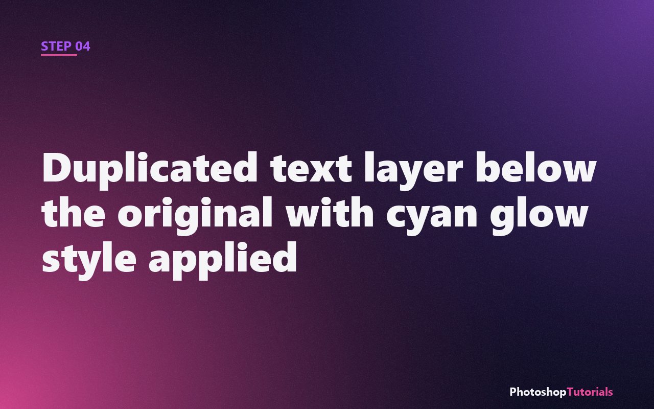 Screenshot: Duplicated text layer below the original with cyan glow style applied