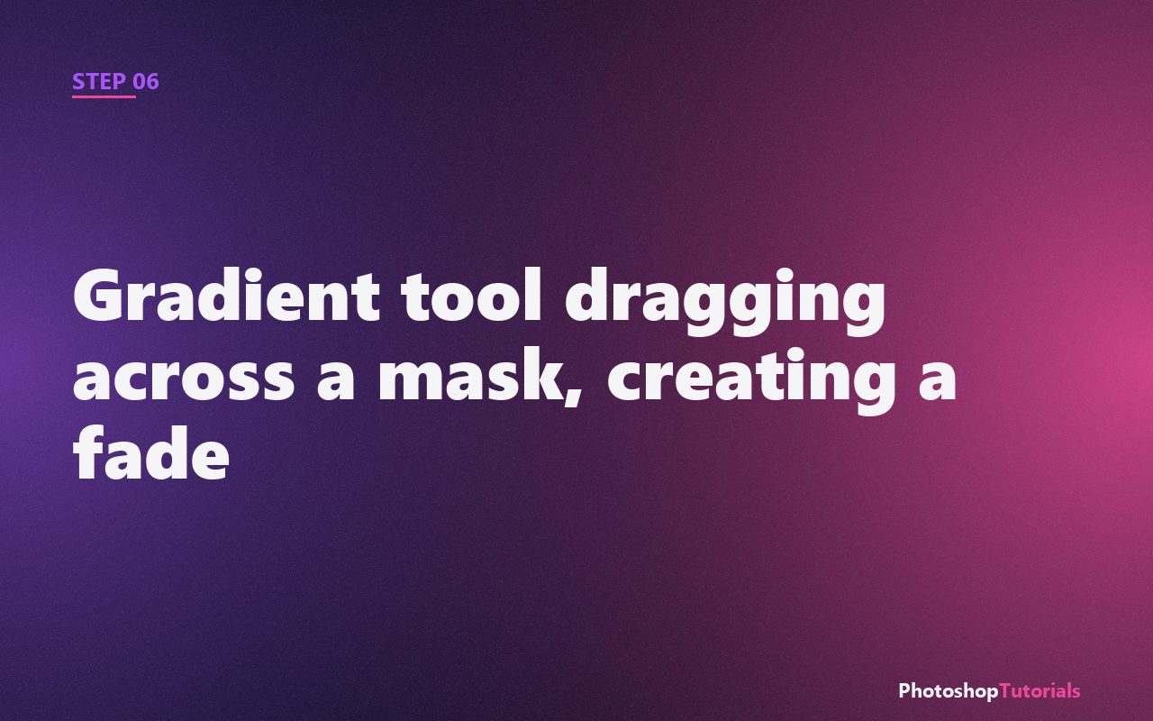Screenshot: Gradient tool dragging across a mask, creating a fade